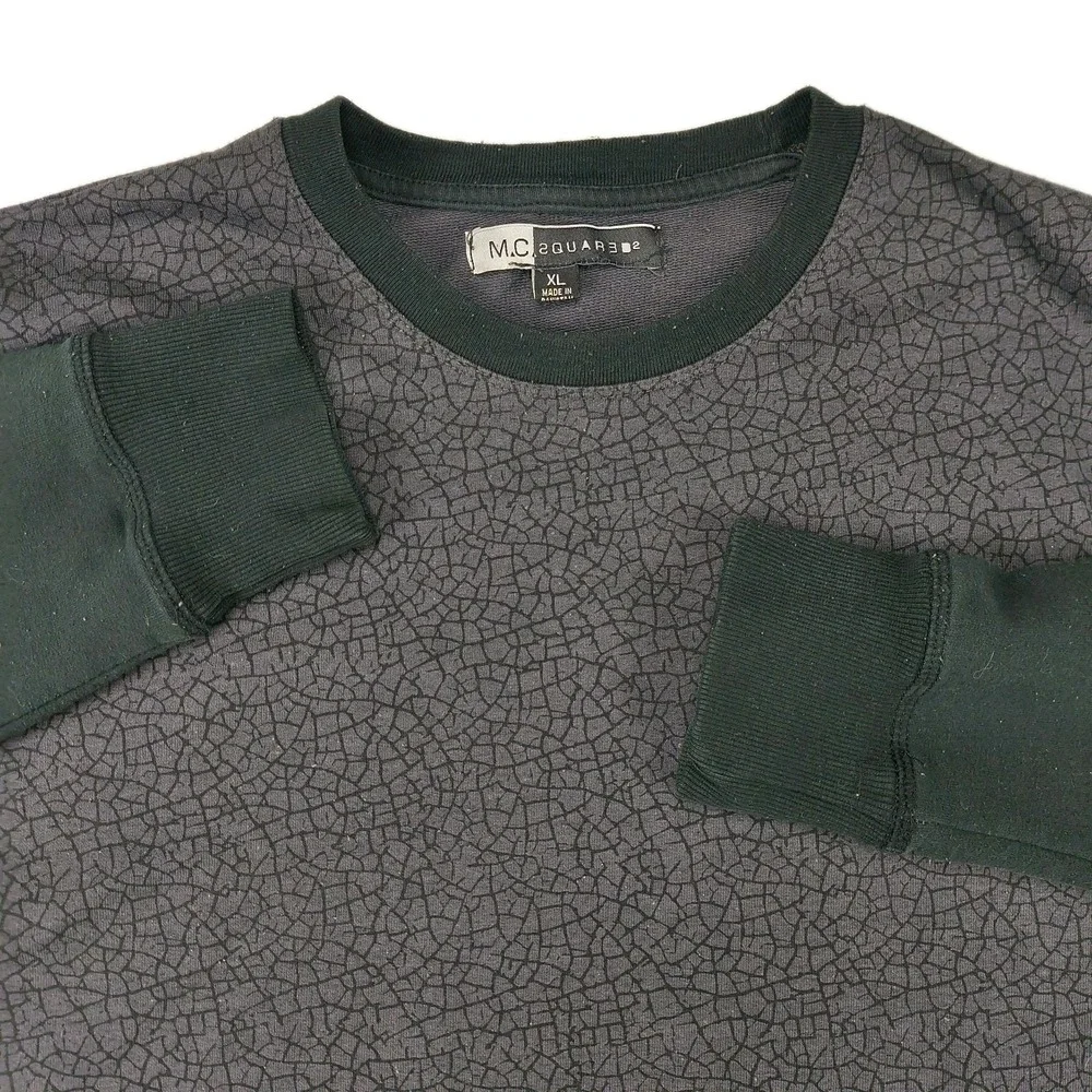 M.C. 2QUAR3D Mens XL Black Gray Geometric‎ Crackle Print Crew Neck Sweatshirt